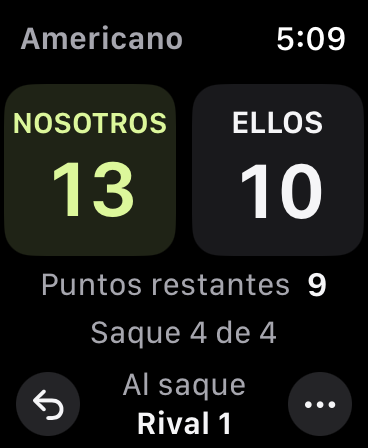 Marcador de Americano: nosotros 13, ellos 10; quedan 9 puntos de los 32 de la ronda.