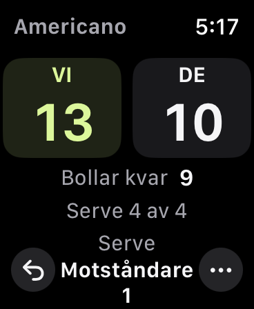 Americano: VI 13, DE 10, med 9 bollar kvar av omgångens 32.